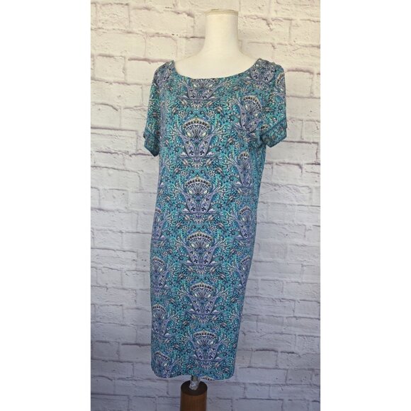 J Jill Fresh Teal Paisley Bottom Back Dress Size Large Viscose - Picture 2 of 16